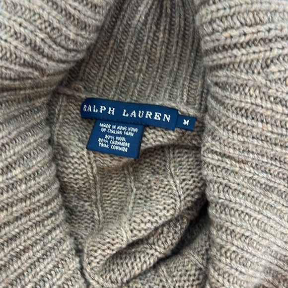 Ralph Lauren Blue Label Sz M Wool/Cashmere Shawl Neck Cardigan Taupe Buckle - Picture 4 of 12